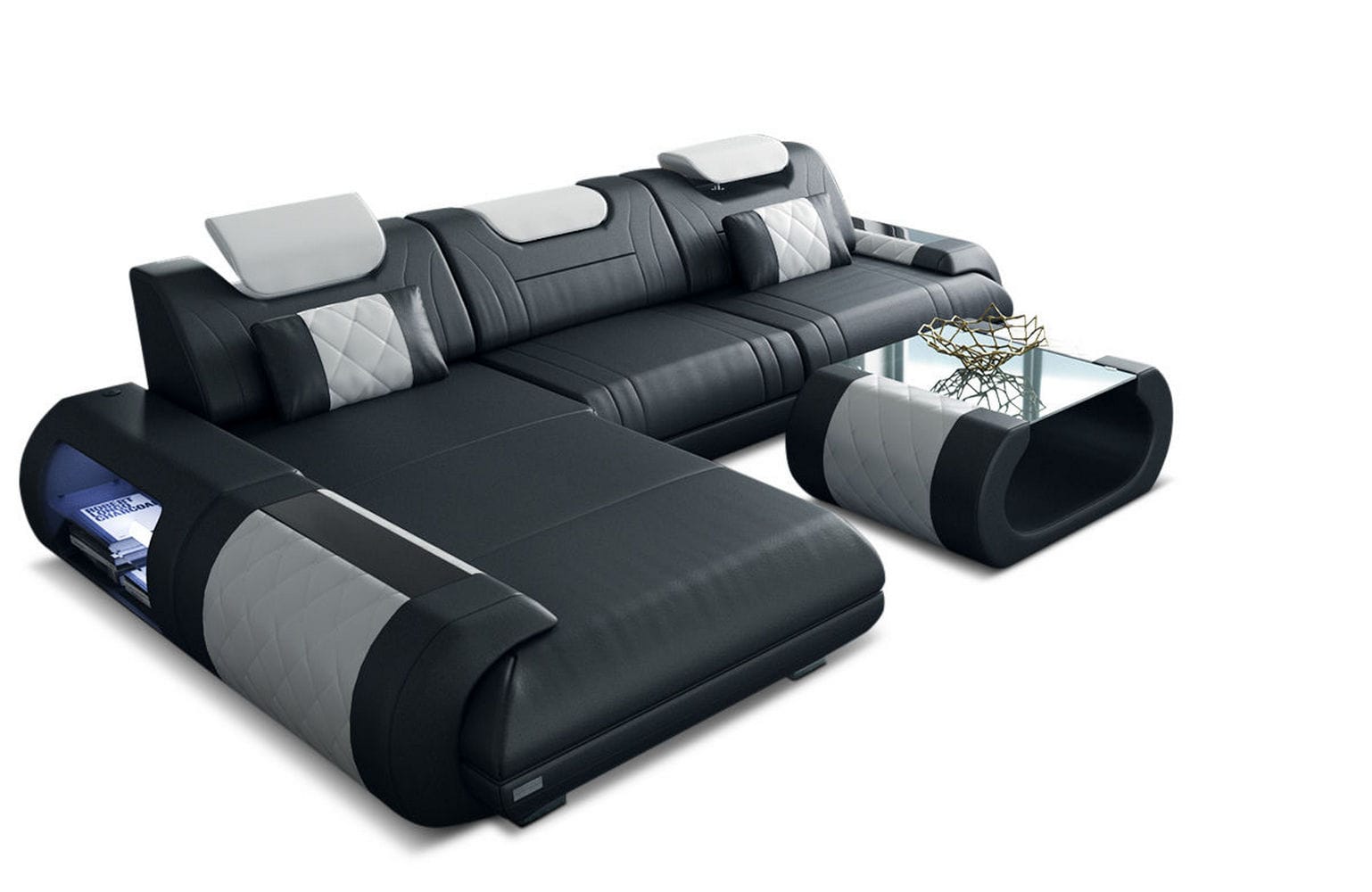 Ecksofa Rimini – Leder, Modern und Komfortabel schwarz-weiß