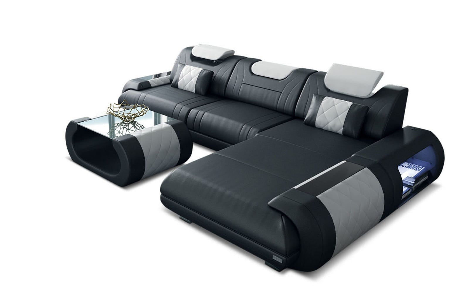 Ecksofa Rimini – Leder, Modern und Komfortabel schwarz-weiß