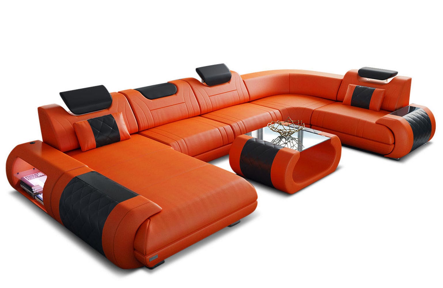Leder Wohnlandschaft Rimini – Modern und Komfortabel orange-schwarz