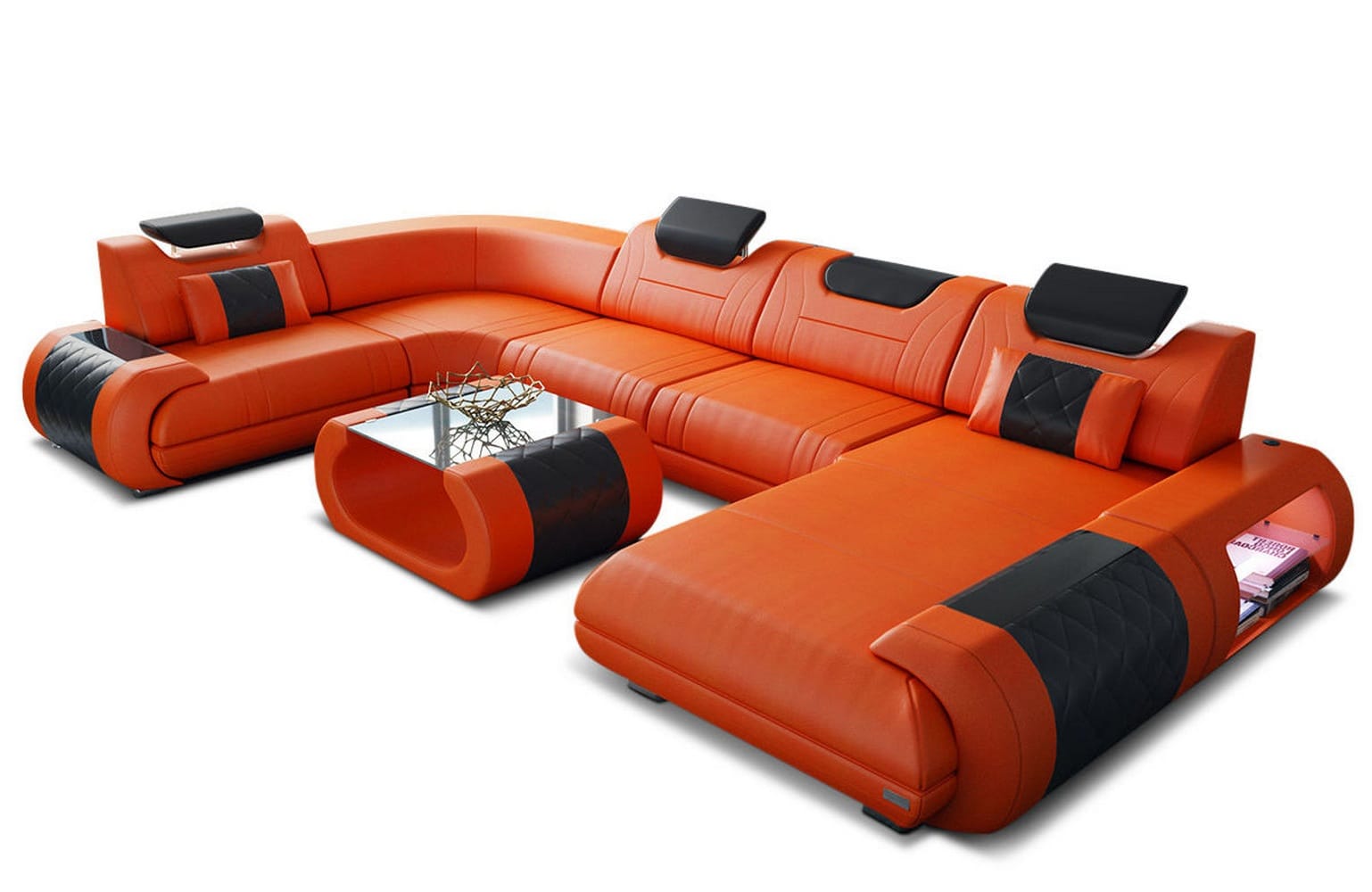 Leder Wohnlandschaft Rimini – Modern und Komfortabel orange-schwarz