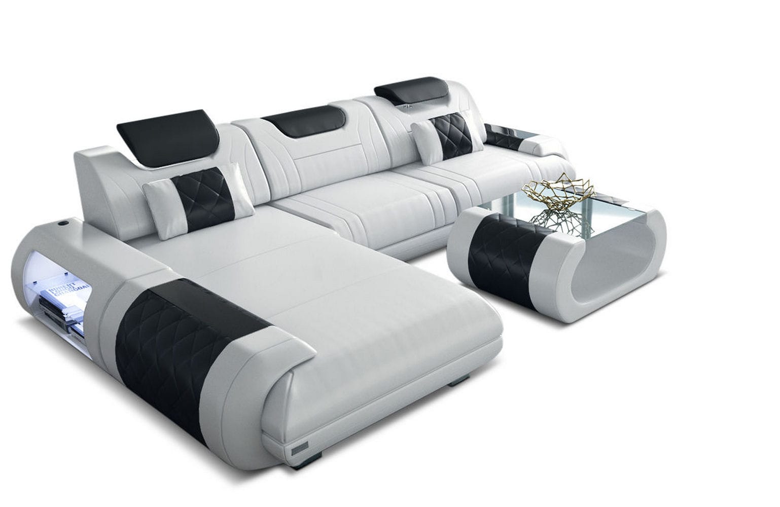 Ecksofa Rimini – Leder, Modern und Komfortabel weiß-schwarz
