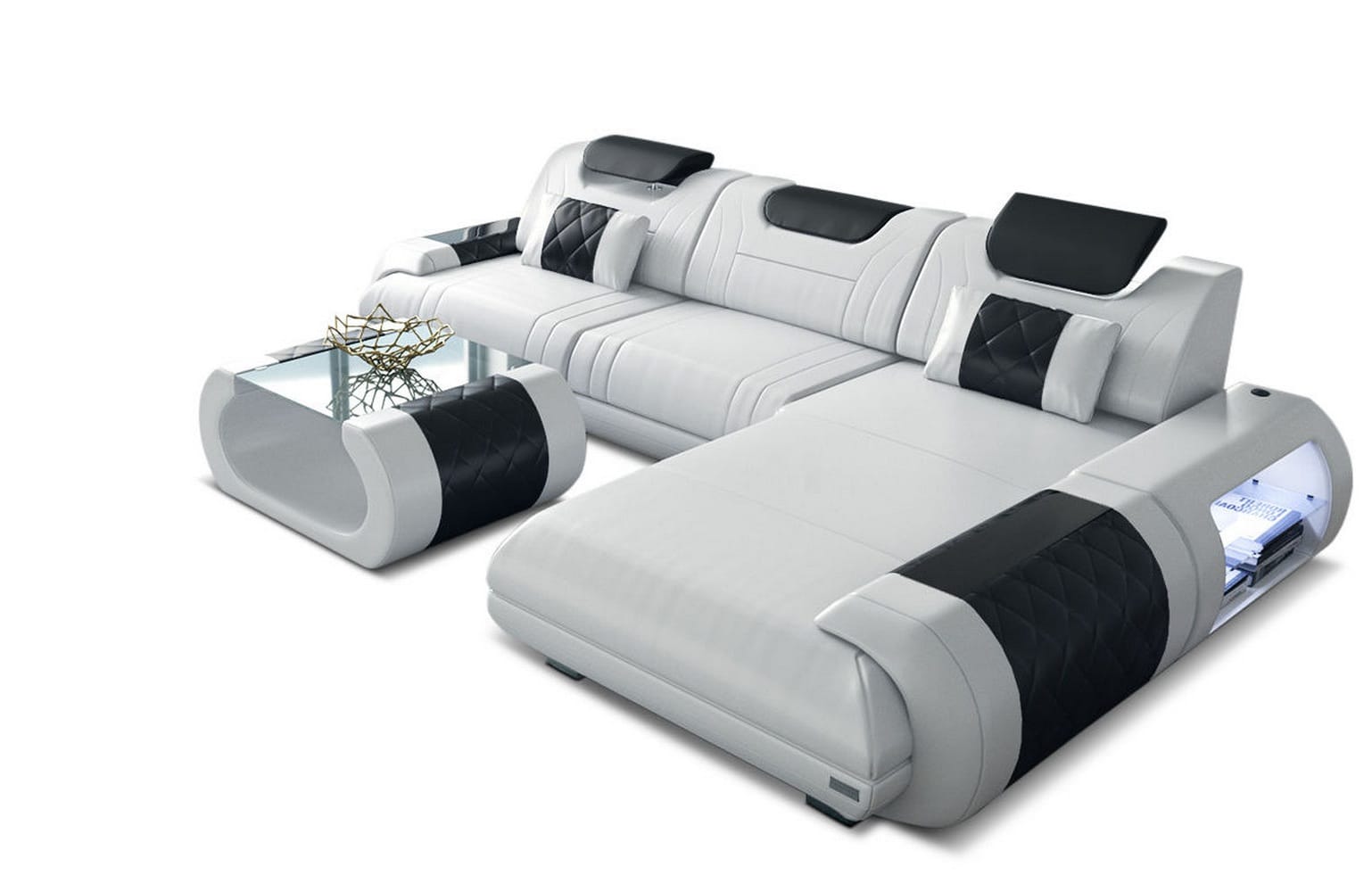 Ecksofa Rimini – Leder, Modern und Komfortabel weiß-schwarz