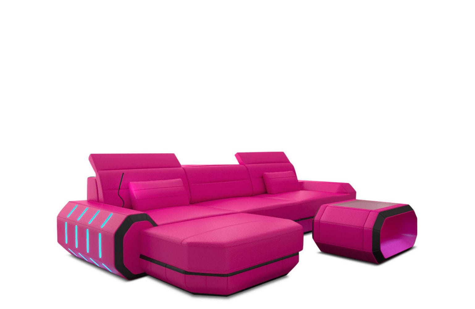 Designersofa Roma L-Form mit LED – Modern pink-schwarz