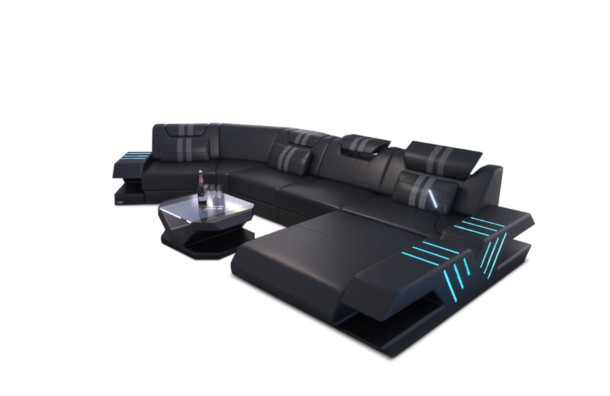 Leder Couch Venedig C-Form – Komfort & Stil schwarz-grau