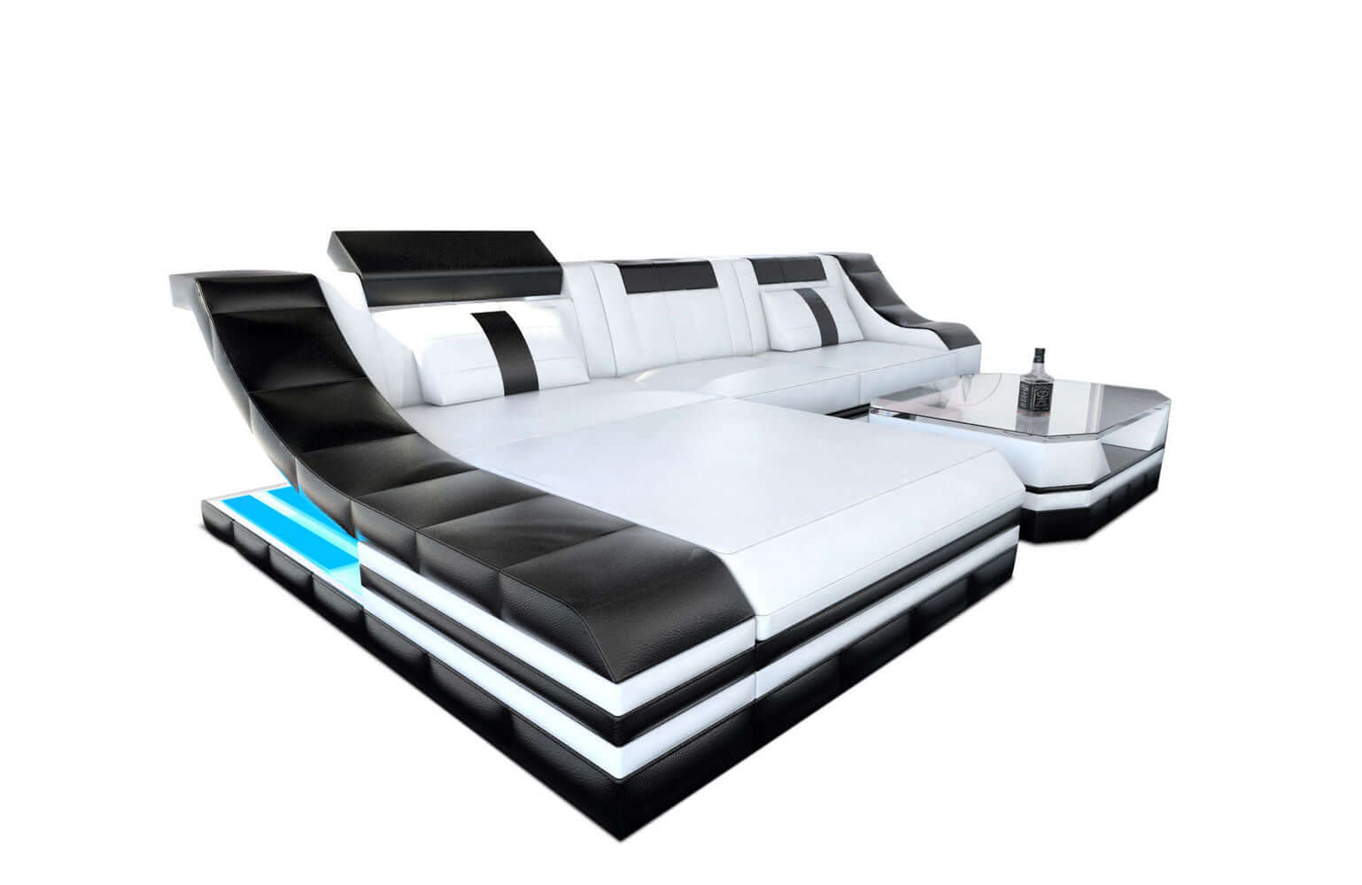 Mini Couch Turino L-Form in Leder Weiß-Schwarz