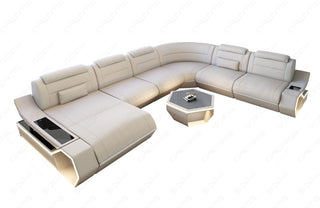 Leder Wohnlandschaft Toscano XXL in Kunstleder und der Farbe Beige und Weiß - Ausrichtung links
