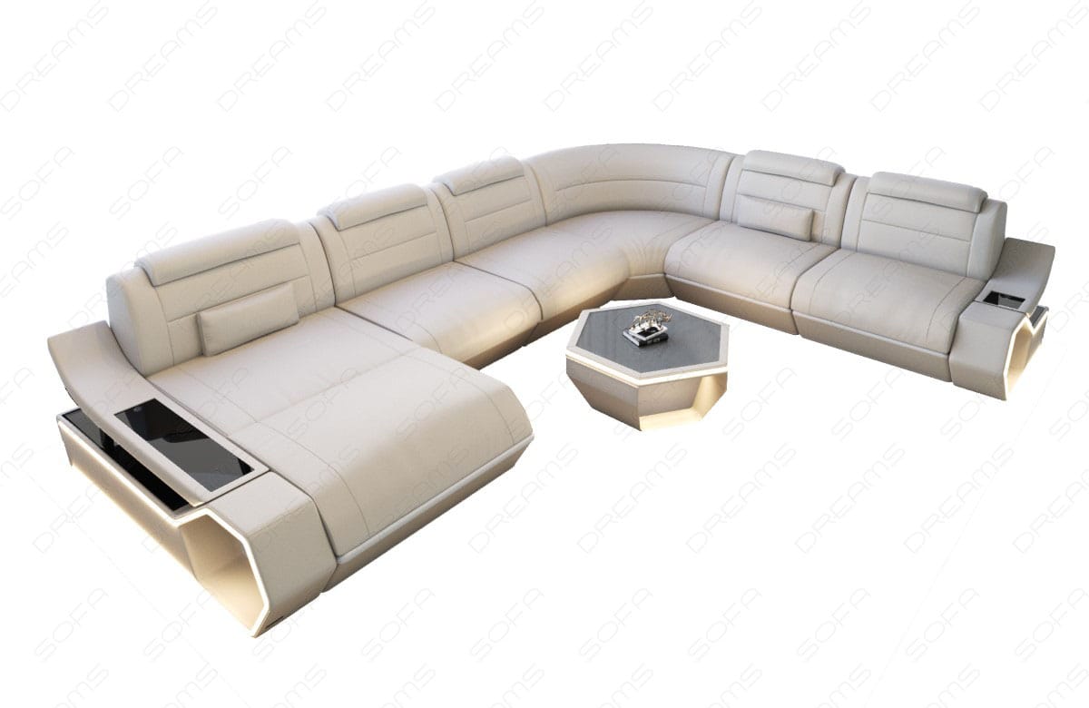 Wohnlandschaft Toscano XXL in Leder beige-weiß
