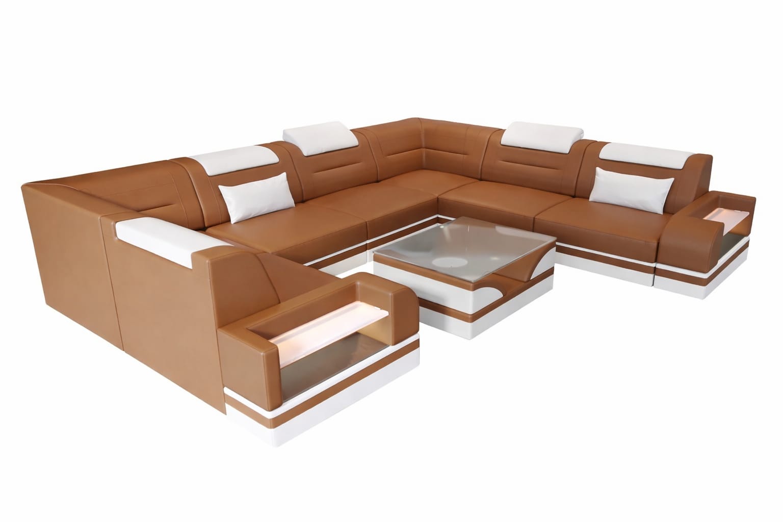 Leder Wohnlandschaft Trivento – Luxus & Komfort hellbraun-weiß