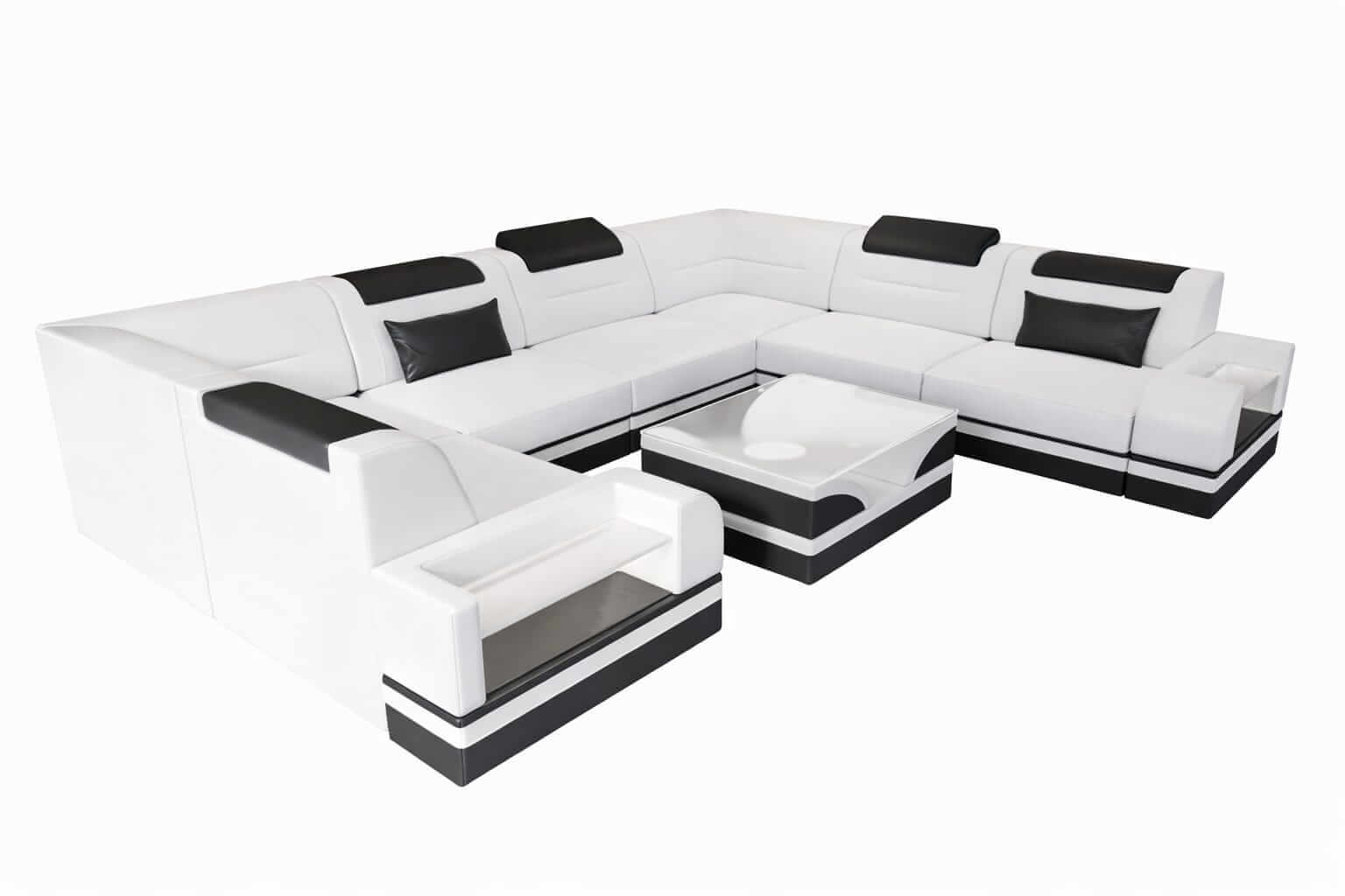 Mini Leder Wohnlandschaft Trivento – Modern und Elegant Weiß-Schwarz