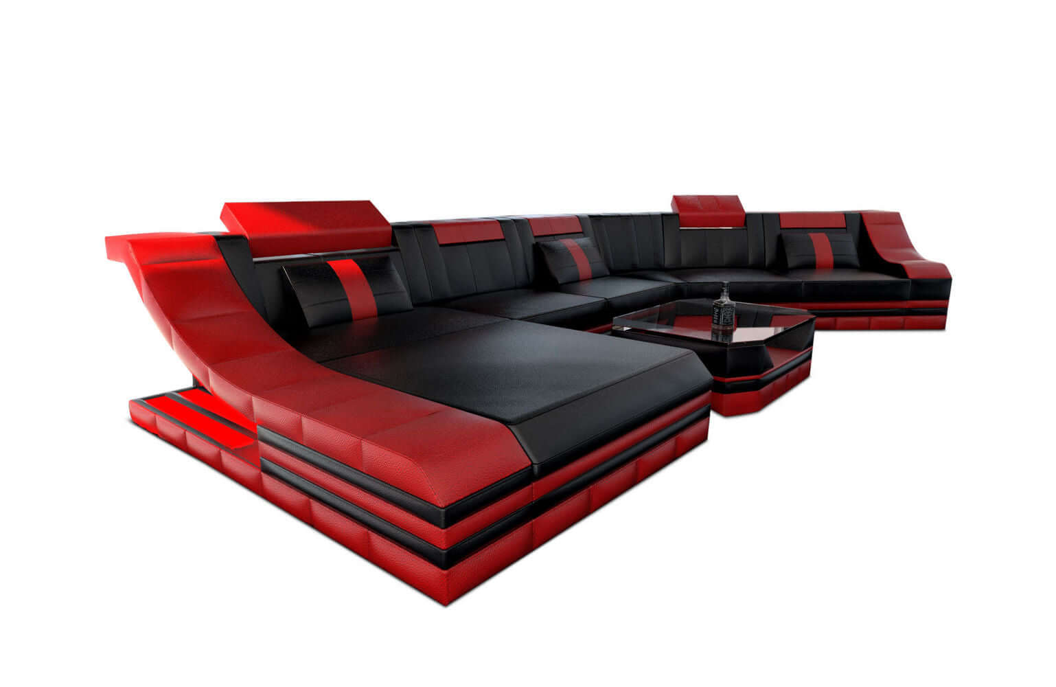 Mini Sofa Turino CL-Form aus Leder Schwarz-Rot