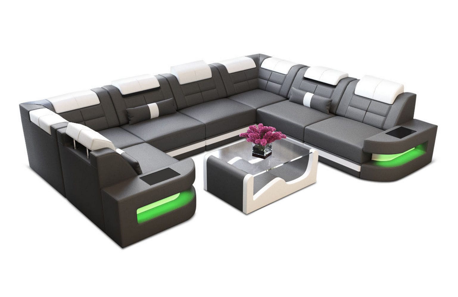 Leder Couch Como U Form mit Beleuchtung – Modern & Stilvoll grau-weiß