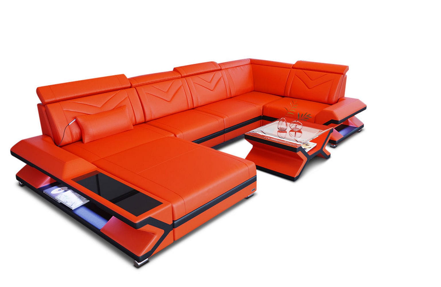 Leder Wohnlandschaft Napoli – Eleganz Pur orange-schwarz
