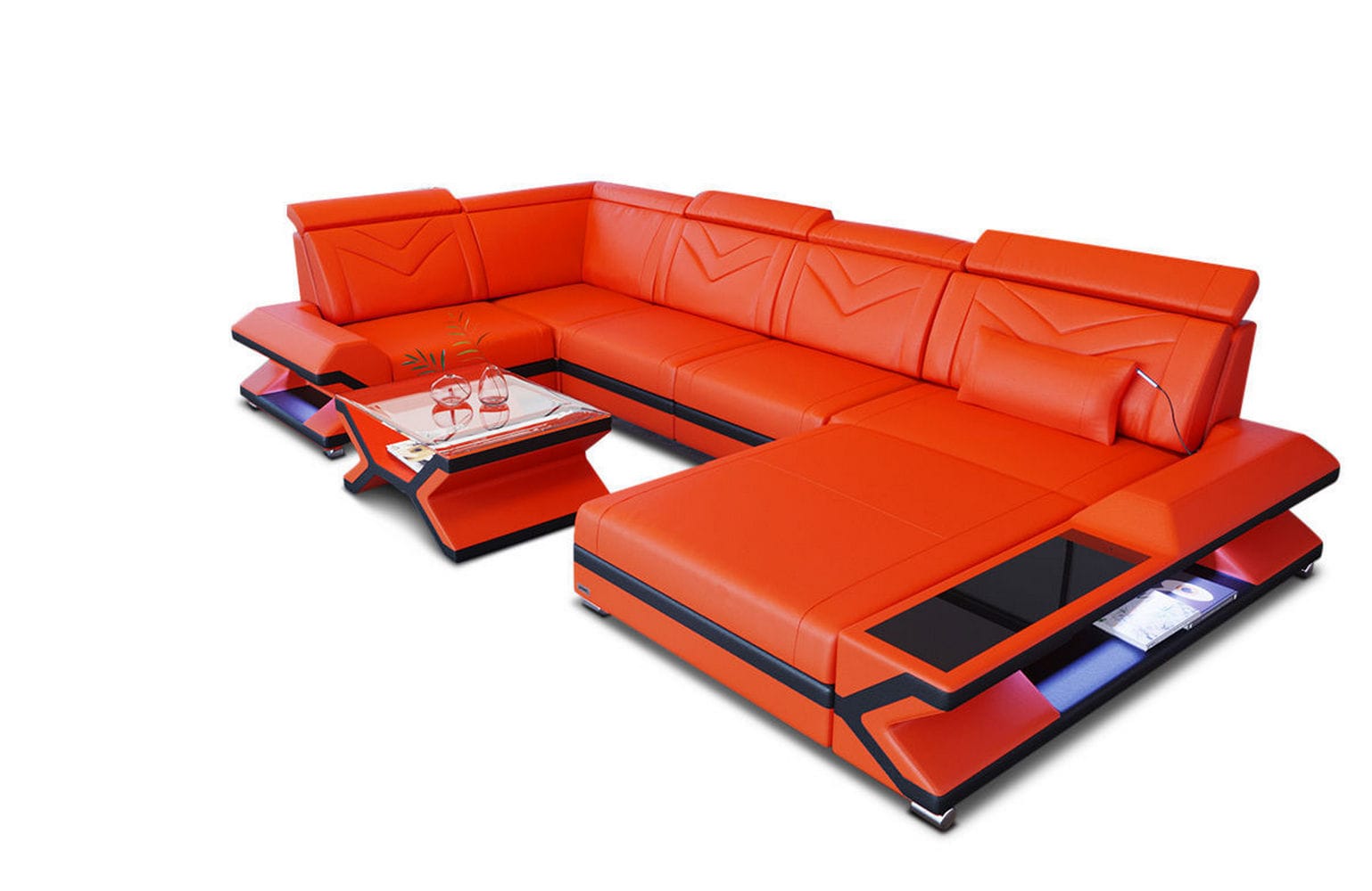 Leder Wohnlandschaft Napoli – Eleganz Pur orange-schwarz