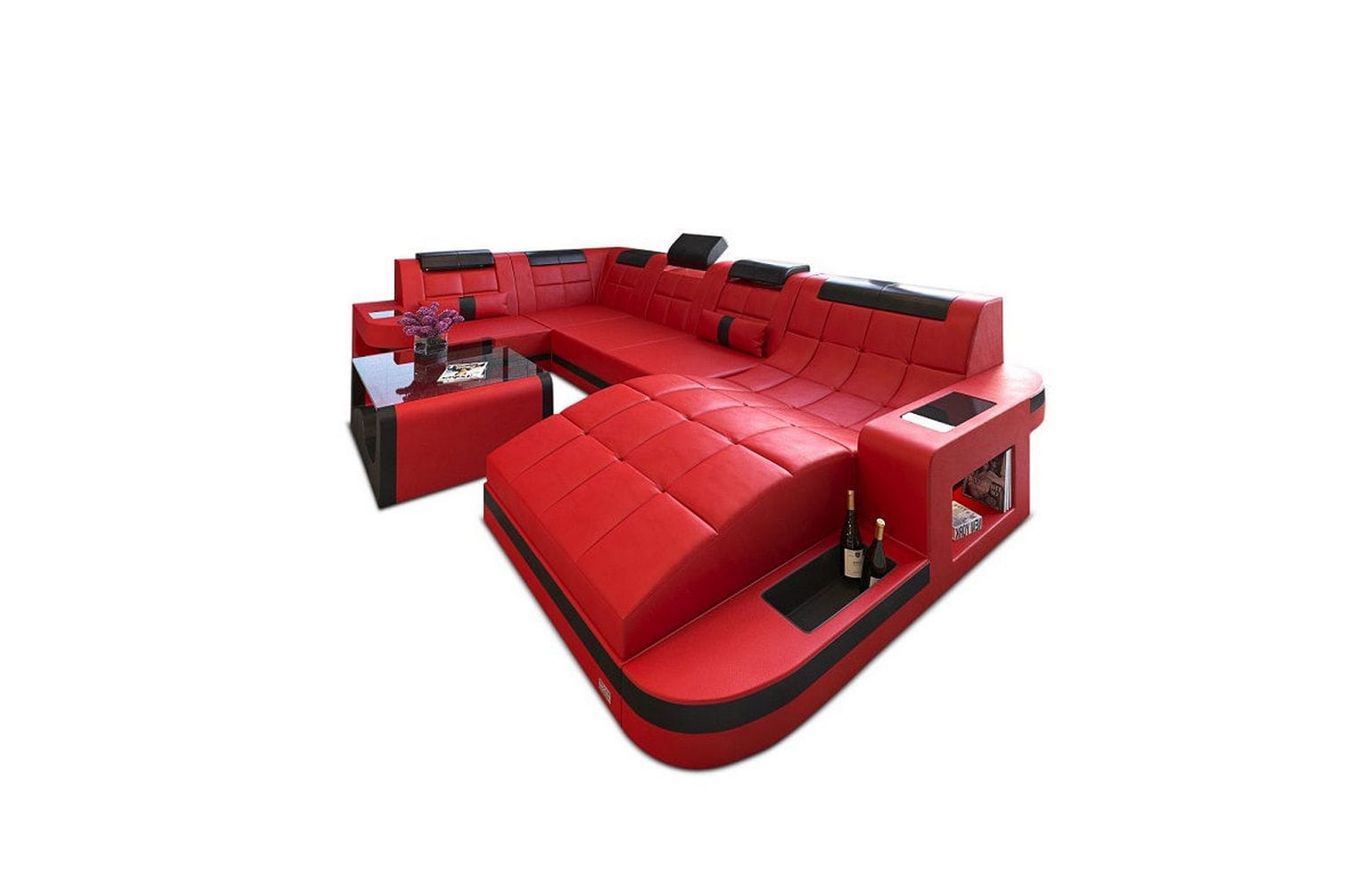 Relax-Wohnlandschaft Wave mit LED-Beleuchtung rot-schwarz