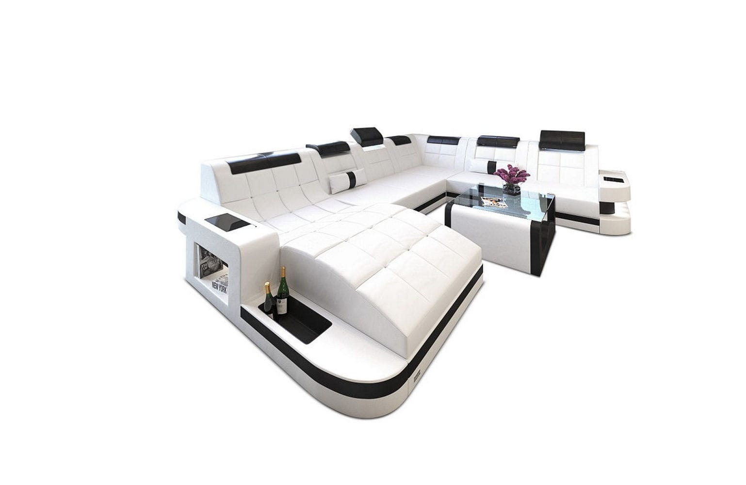 Design Wohnlandschaft Wave XL mit LED weiß-schwarz