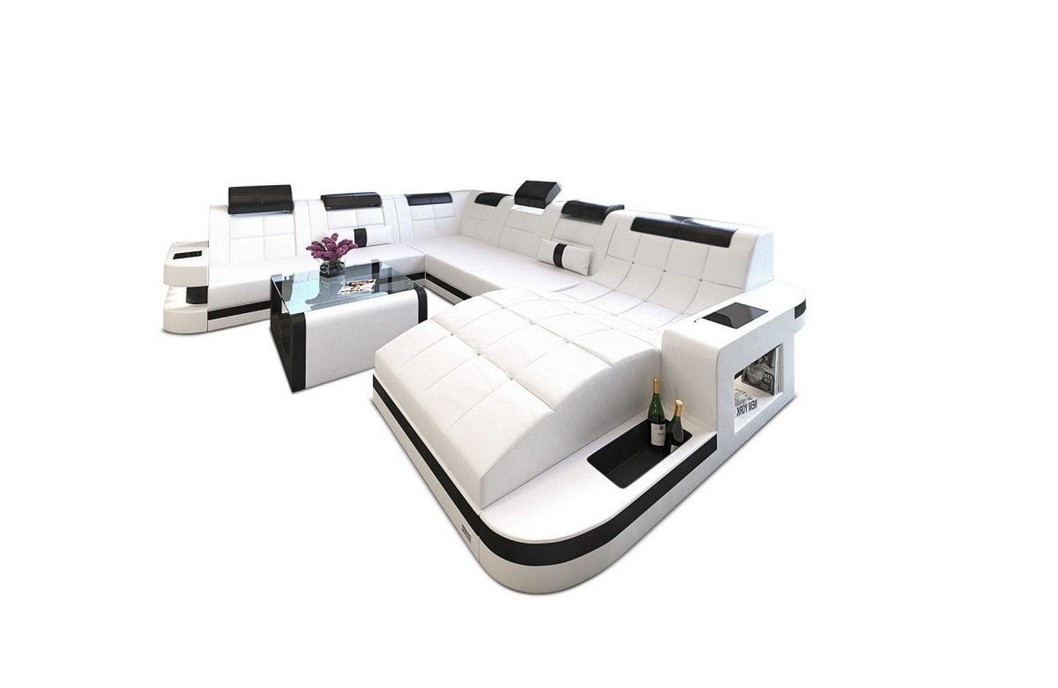 Design Wohnlandschaft Wave XL mit LED weiß-schwarz
