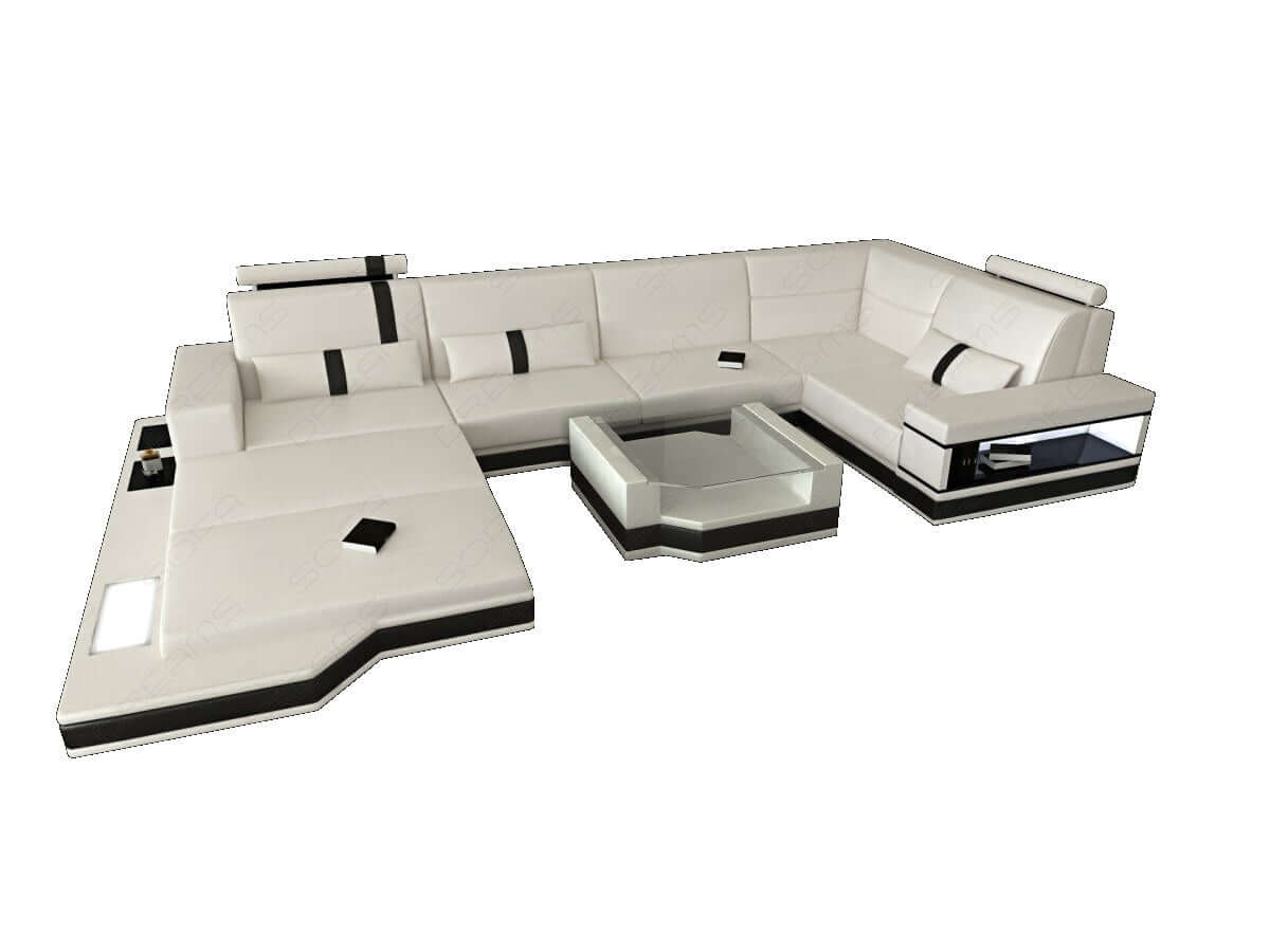 Mini Sofa Messana U-Form in Leder Weiß-Schwarz