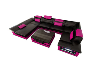 Mini Leder-Wohnlandschaft Enzo Mini – Stil & Komfort in Kunstleder und der Farbe Schwarz und Pink - Ausrichtung links