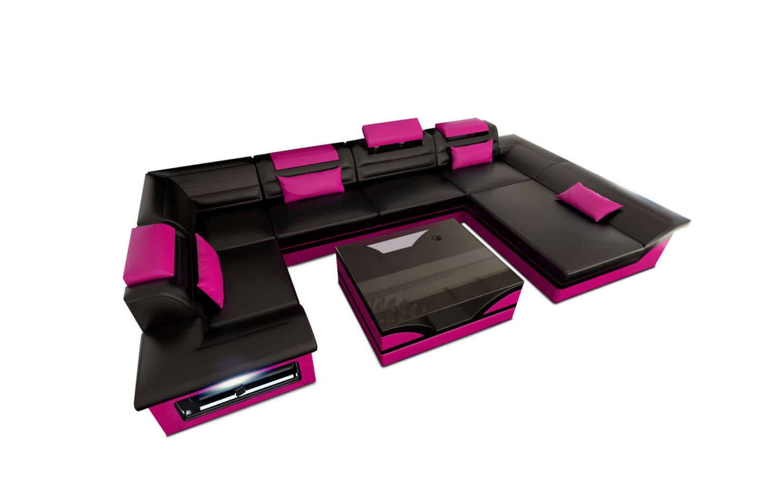 Mini Sofa Enzo U-Form in Leder Schwarz-Pink