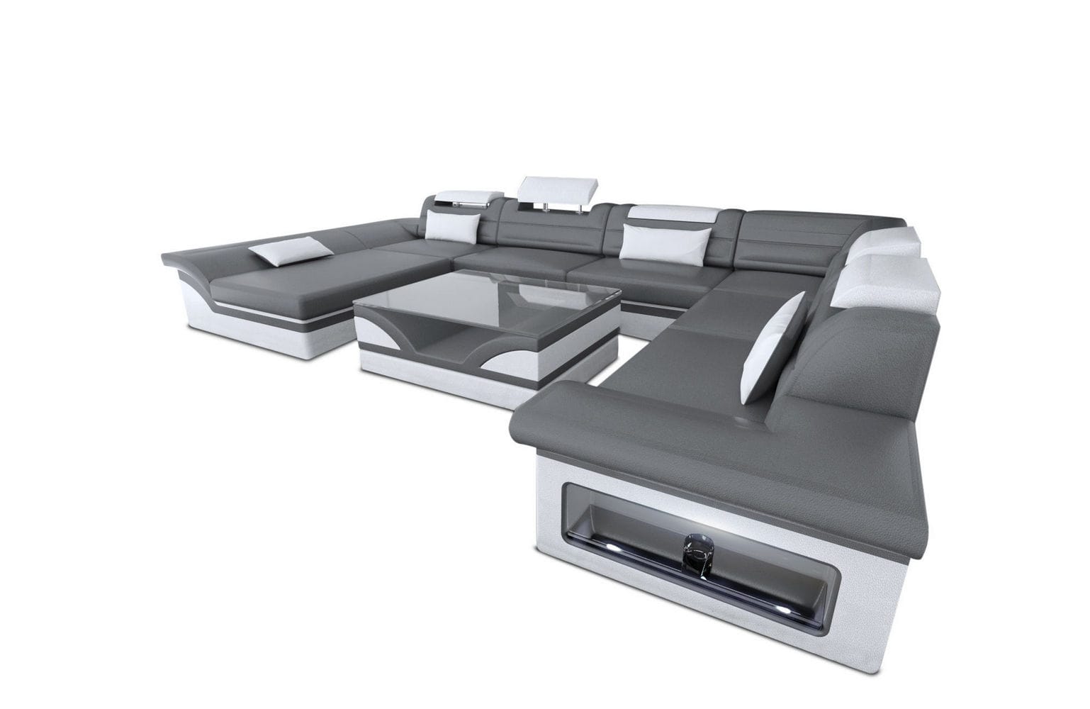 Wohnlandschaft Enzo XXL Ledersofa grau-weiß