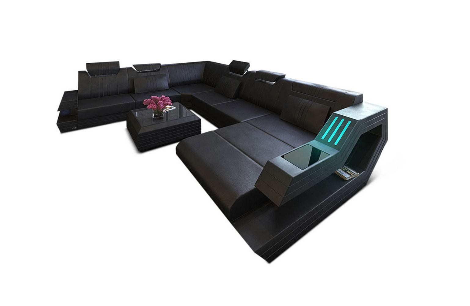 Ledersofa Wohnlandschaft Ravenna XL mit LED