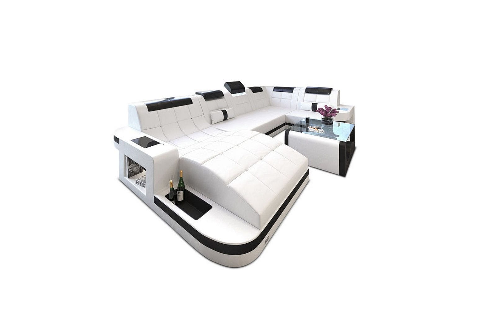 Relax-Wohnlandschaft Wave mit LED-Beleuchtung weiß-schwarz