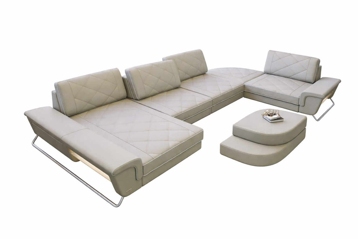 Leder Couch Bari U-Form beige-weiß