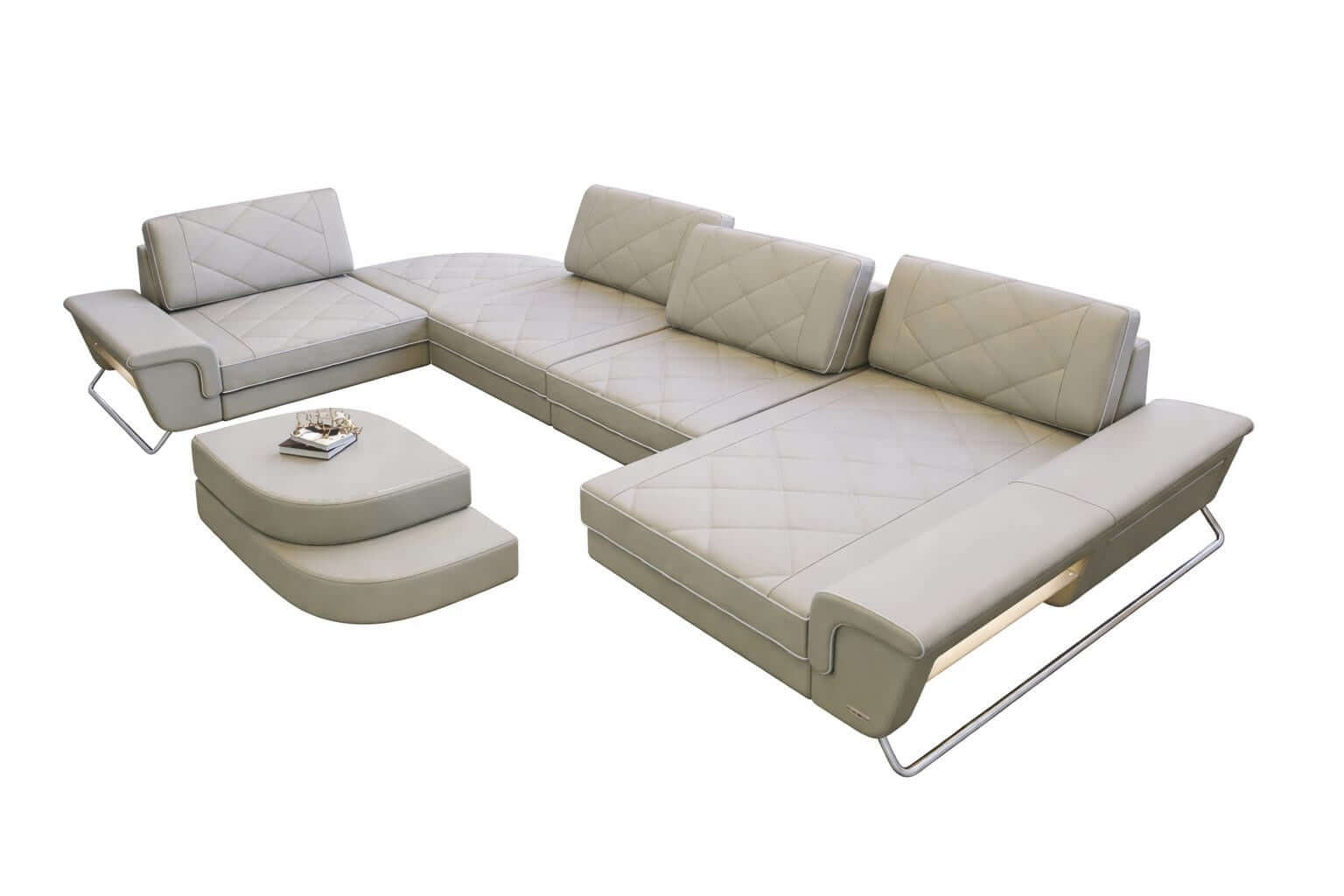 Leder Couch Bari beige-weiß