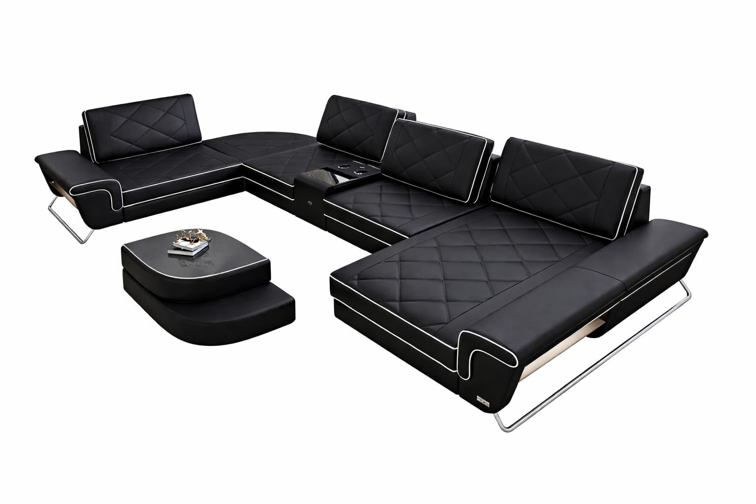 Leder-Wohnlandschaft Bari – Stilvolles Design schwarz-weiß