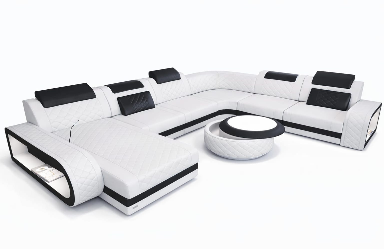 XXL Wohnlandschaft Berlin – Leder Sofa weiß-schwarz