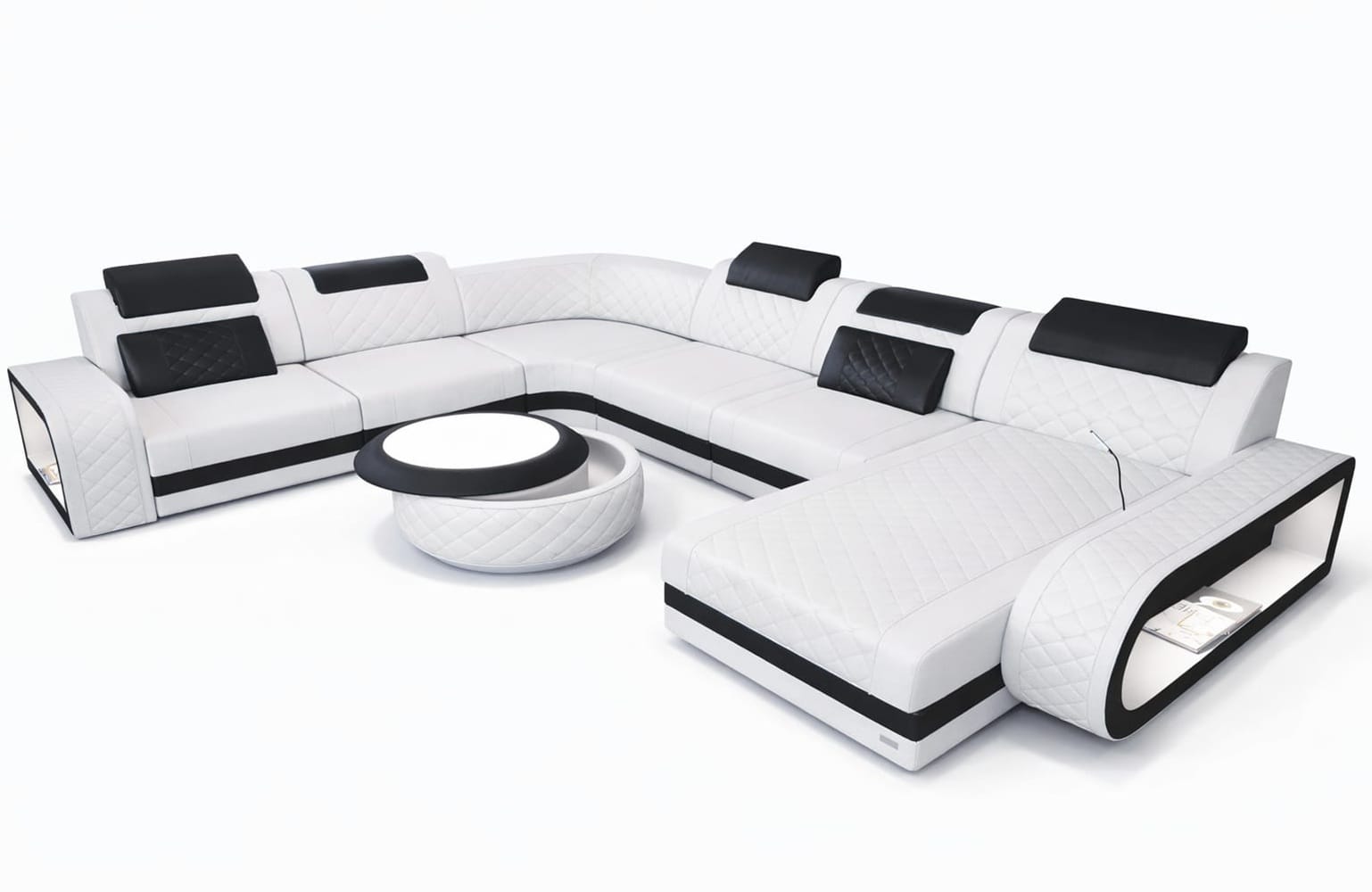 XXL Wohnlandschaft Berlin – Leder Sofa weiß-schwarz
