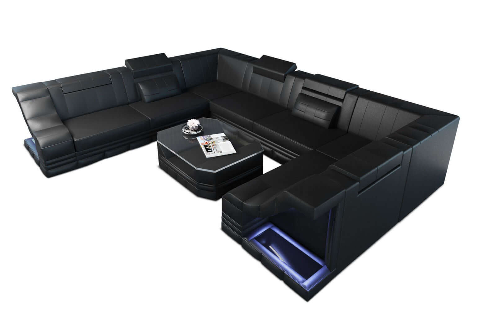Mini Sofa Bianchi U-Form aus Leder Schwarz