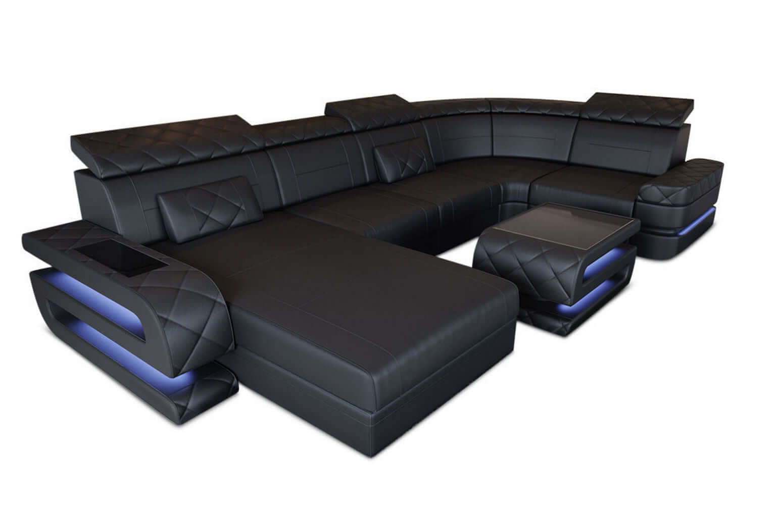 Mini Sofa Bologna U-Form in Leder Schwarz