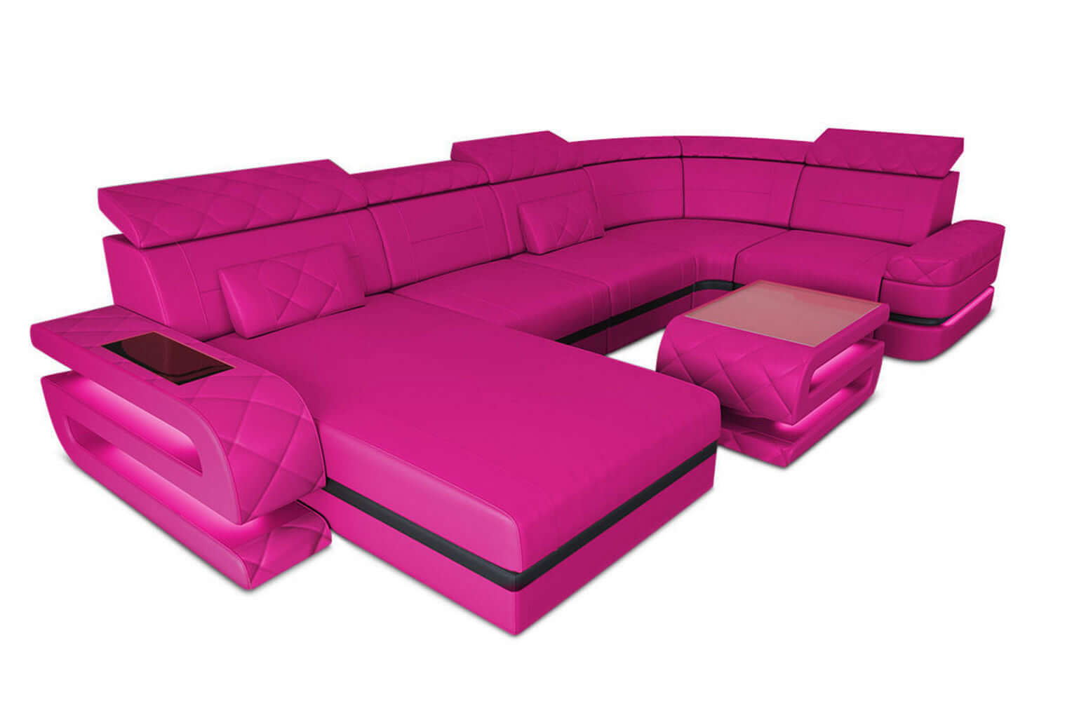 Mini Sofa Bologna in Leder pink-schwarz