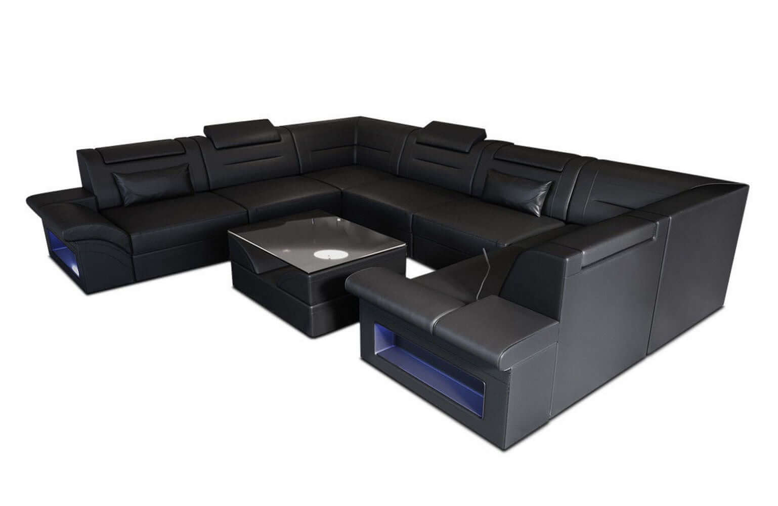 Mini Sofa Brianza U-Form aus Leder Schwarz