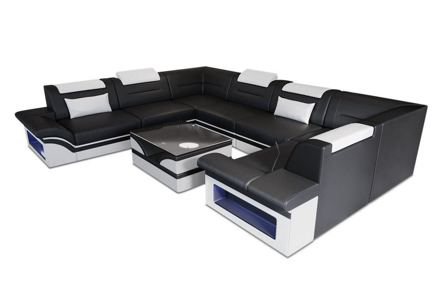 Mini Leder Wohnlandschaft Brianza – Modern Schwarz-Weiß