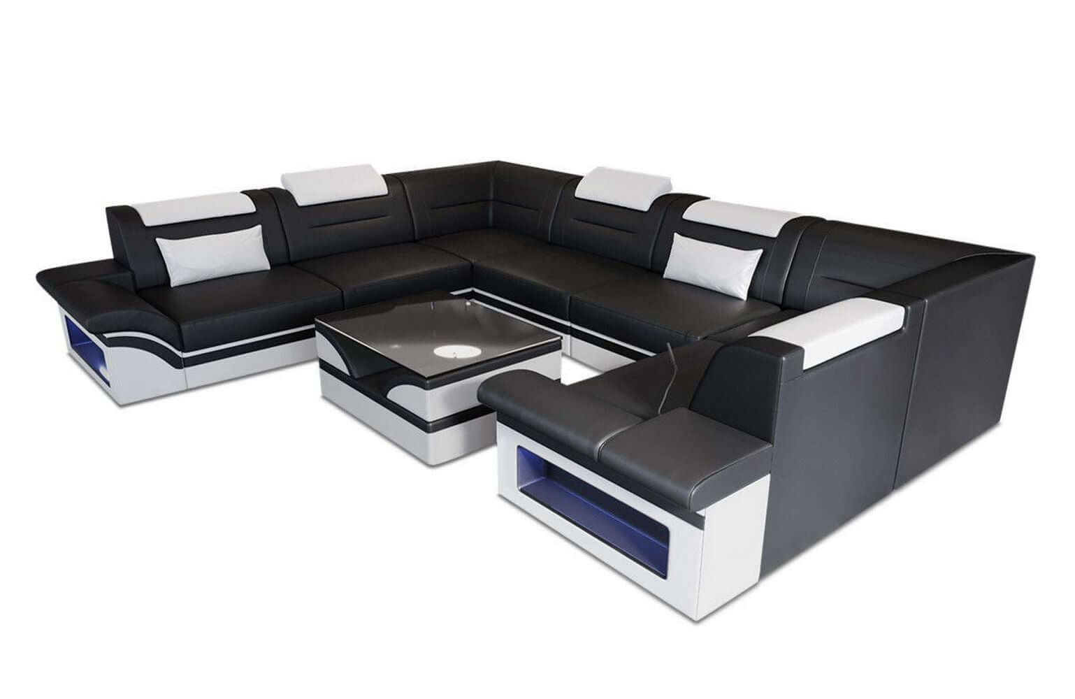 Mini Sofa Brianza U-Form aus Leder schwarz-weiß