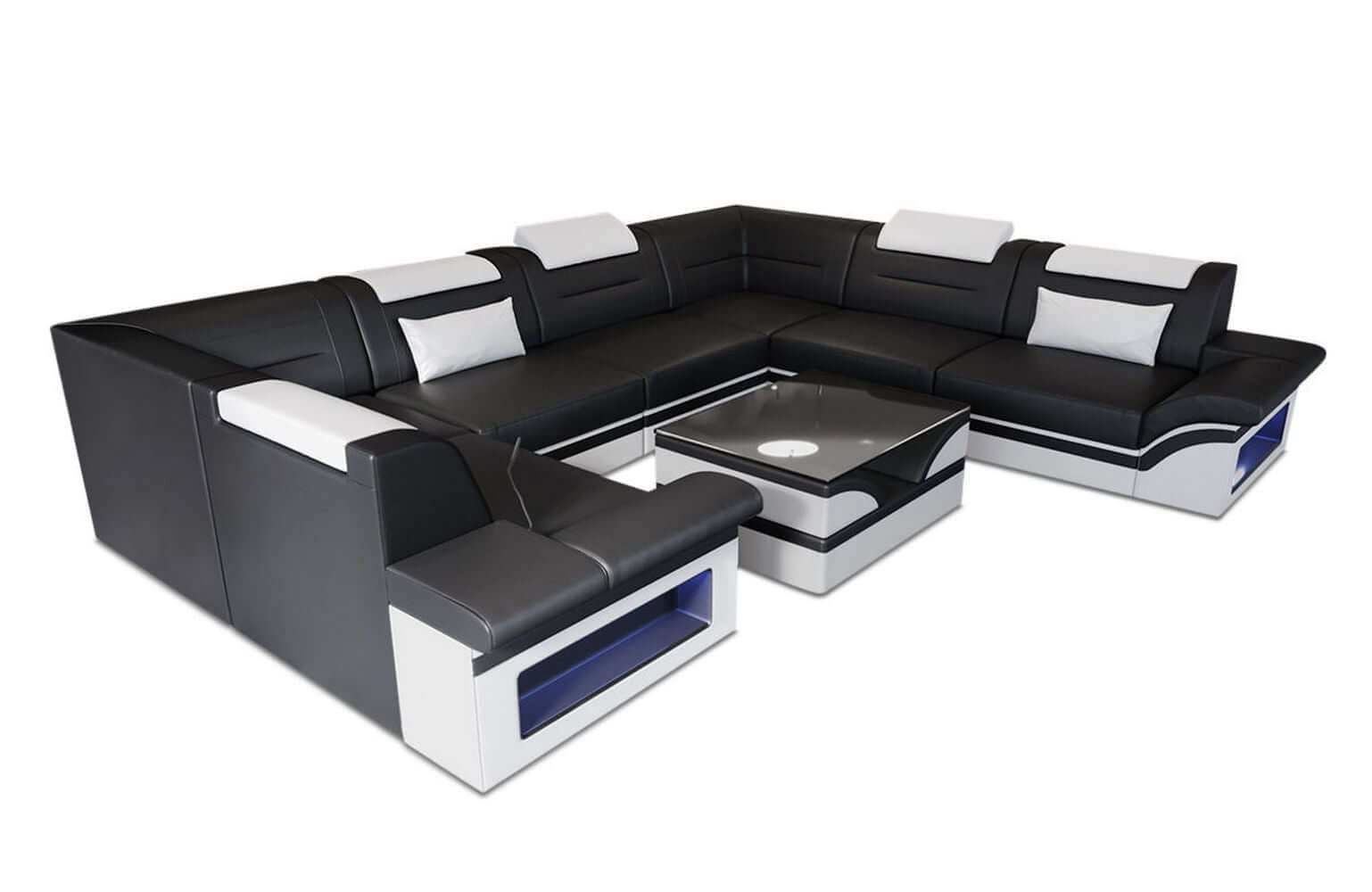 Mini Sofa Brianza U-Form aus Leder Schwarz-Weiß