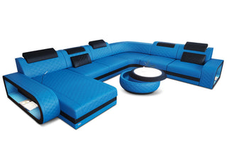 XXL Wohnlandschaft Berlin – Leder Sofa in Kunstleder und der Farbe Blau und Schwarz - Ausrichtung links