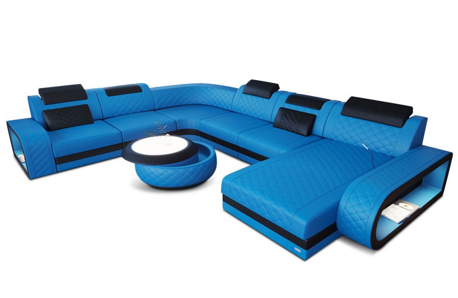 XXL Wohnlandschaft Berlin – Leder Sofa blau-schwarz