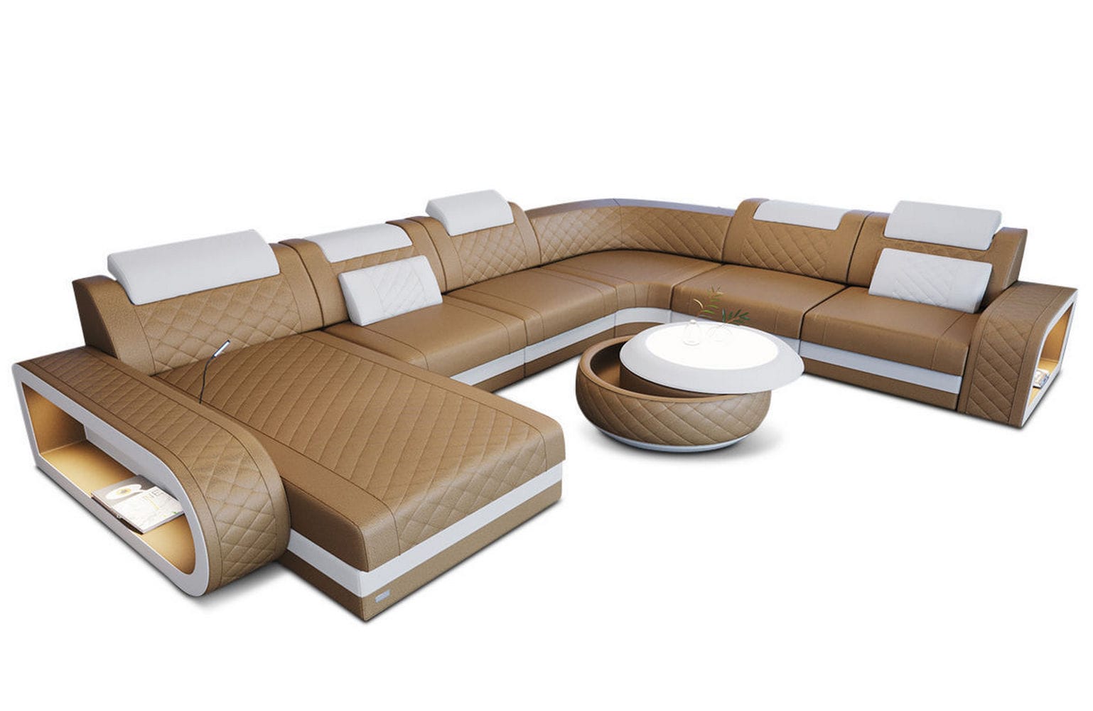 XXL Wohnlandschaft Berlin – Leder Sofa sandbeige-weiß
