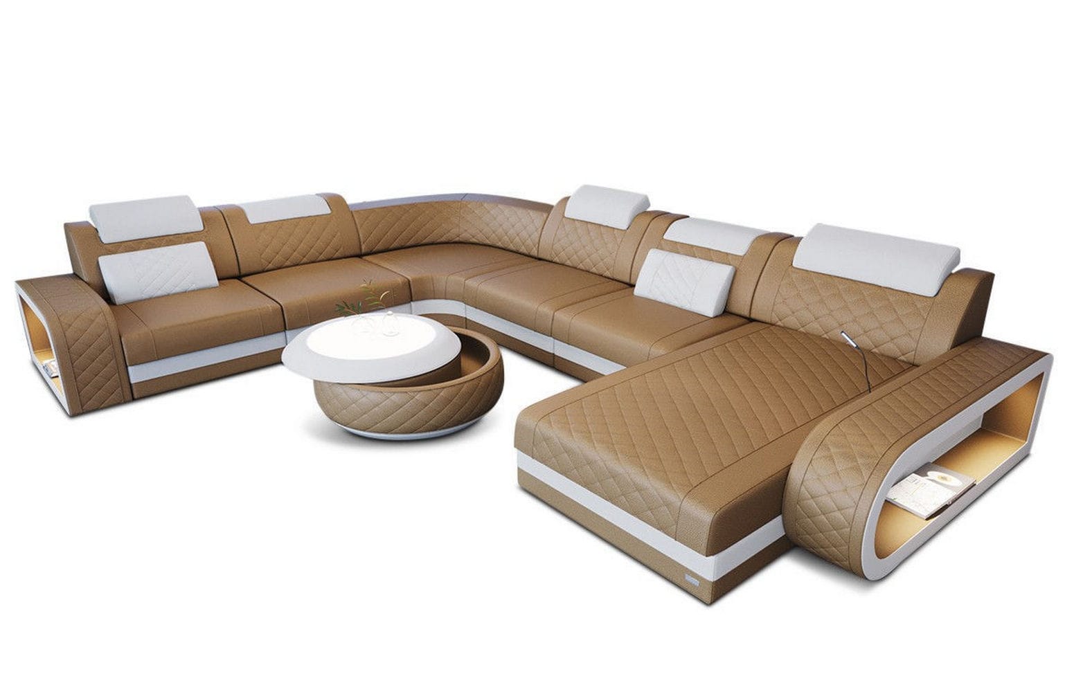 XXL Wohnlandschaft Berlin – Leder Sofa sandbeige-weiß
