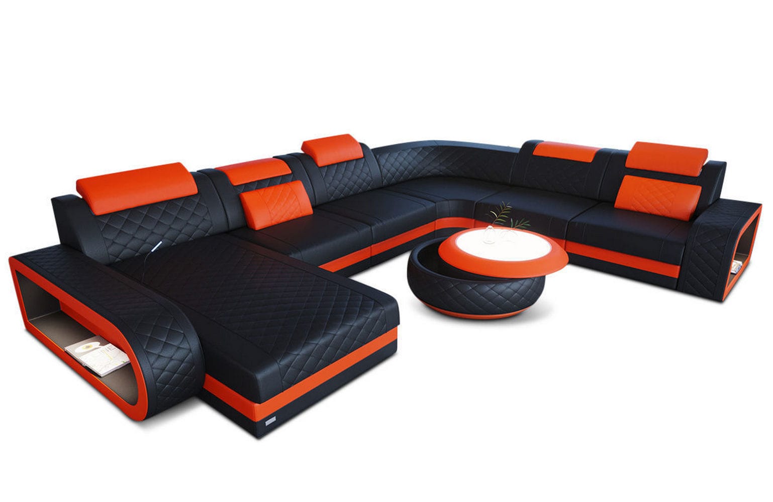 XXL Wohnlandschaft Berlin – Leder Sofa schwarz-orange