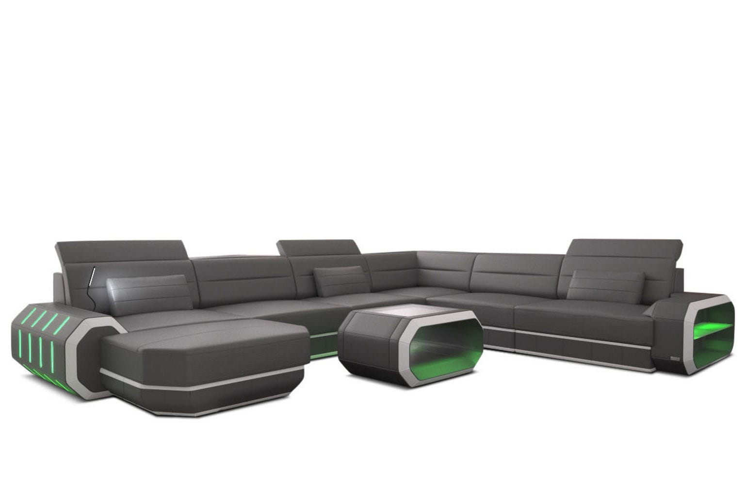 XL Wohnlandschaft Roma mit LED – Komfort & Stil grau-weiß