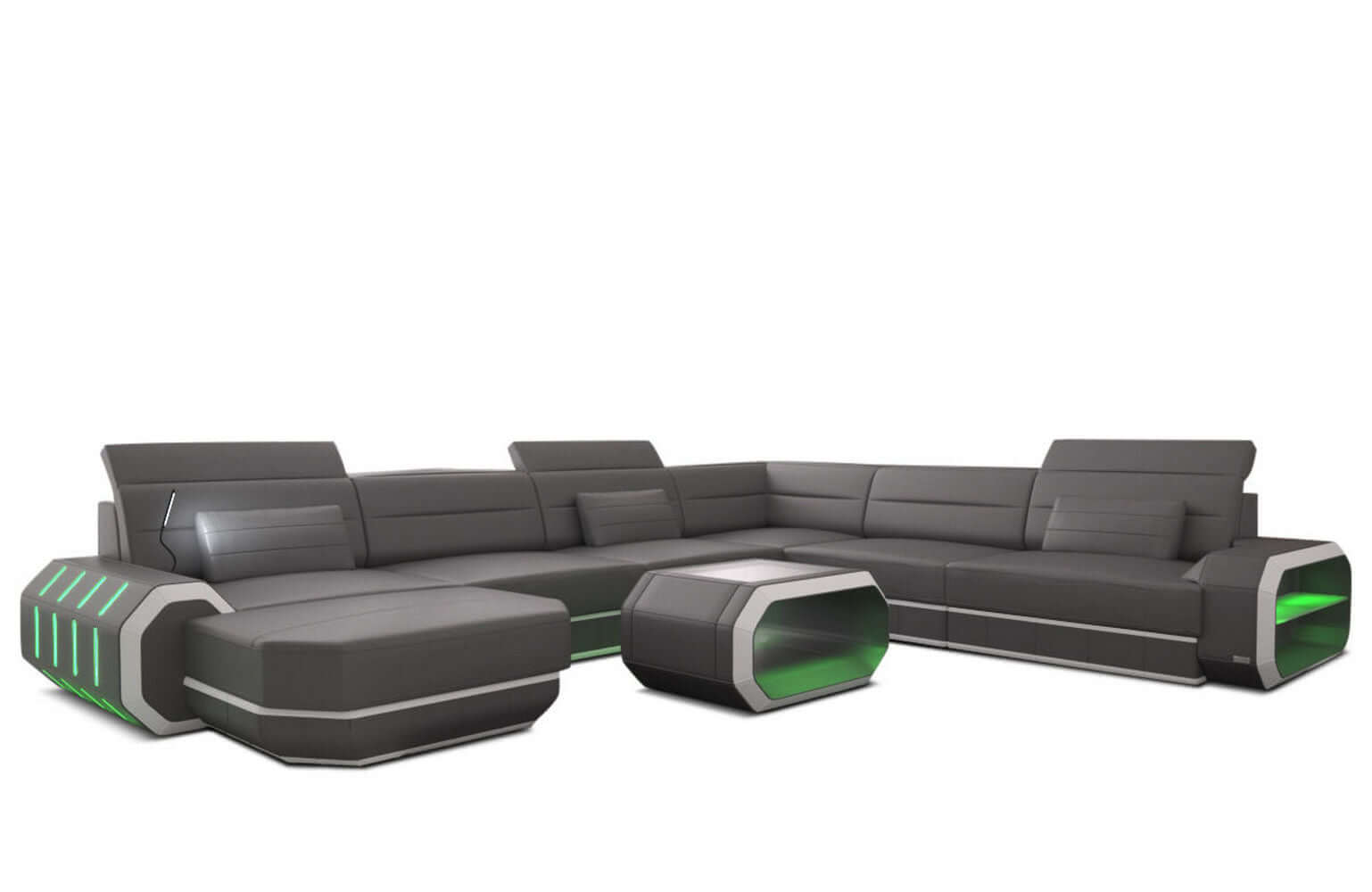 Mini XL Wohnlandschaft Roma U-Form aus Leder Grau-Weiß