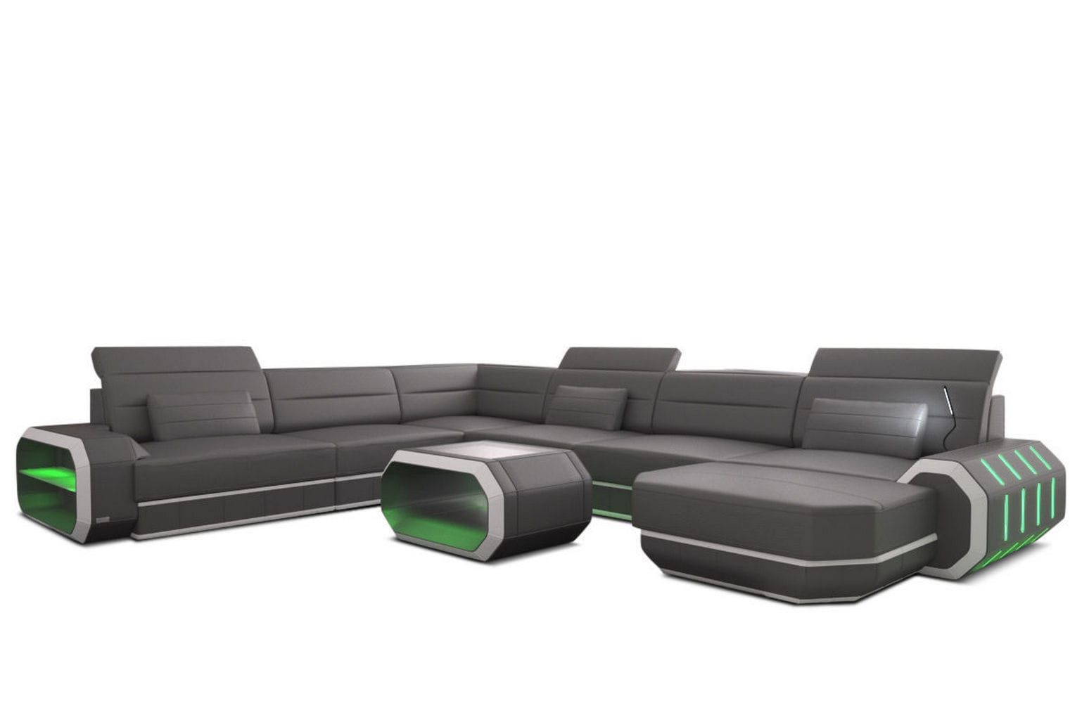 XL Wohnlandschaft Roma mit LED – Komfort & Stil grau-weiß