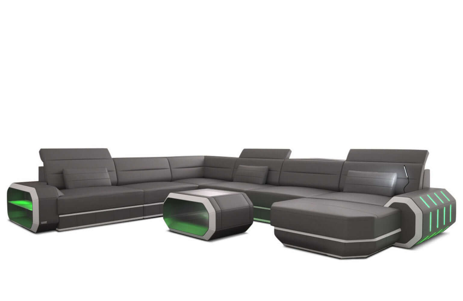 Mini XL Wohnlandschaft Roma U-Form aus Leder Grau-Weiß