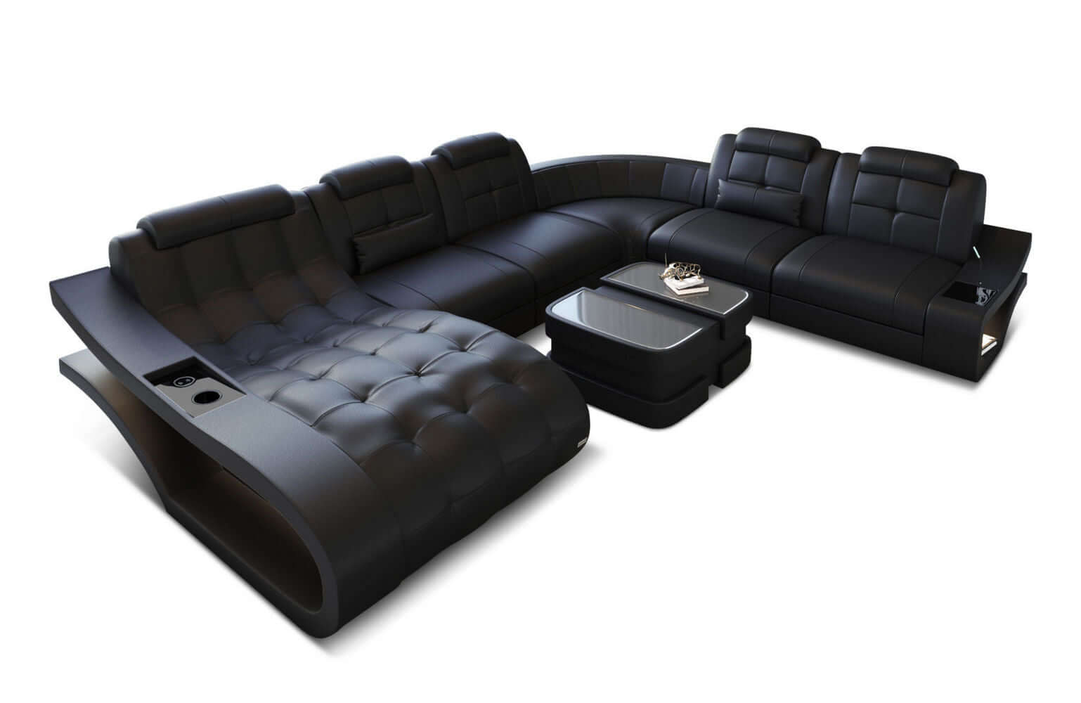 Leder Wohnlandschaft Elegante XXL – Komfort schwarz