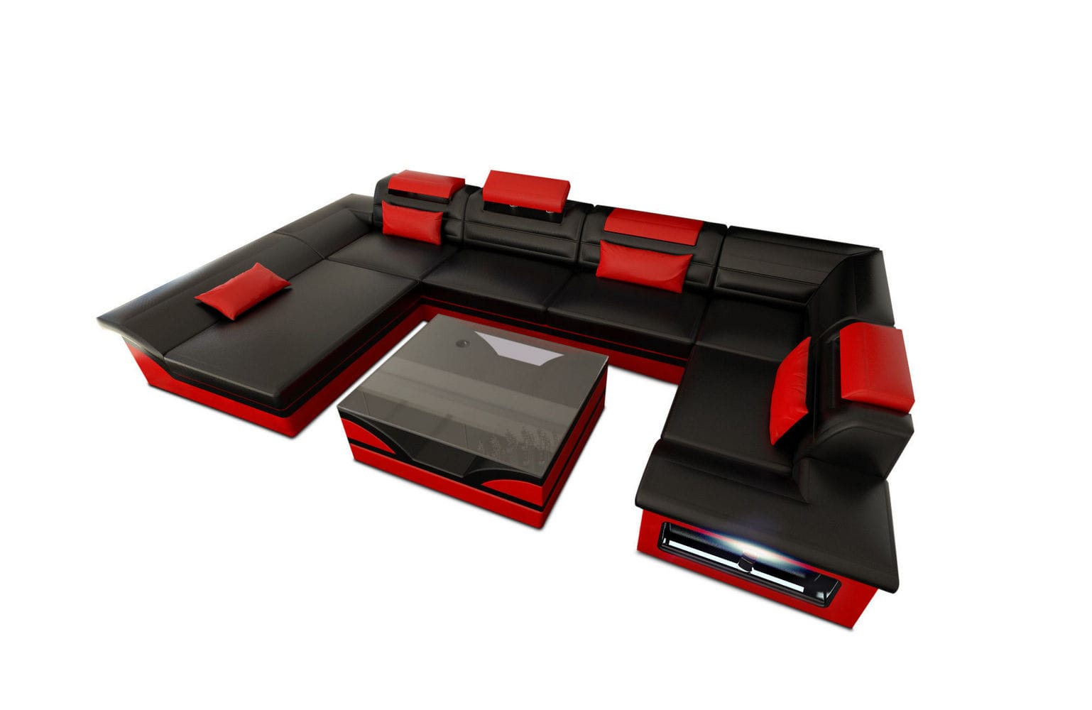 Sofa Enzo in Leder schwarz-rot
