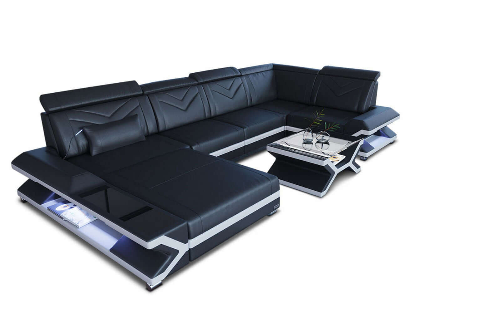 Mini Leder Wohnlandschaft Napoli – Komfort & Design Schwarz-Weiß